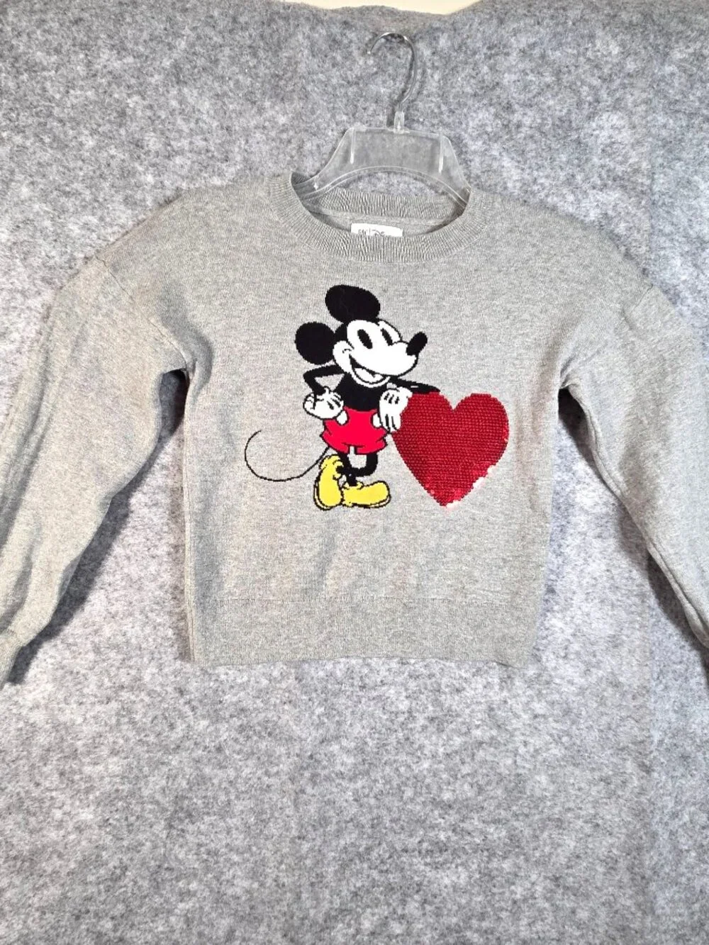 Gap x Disney Kids L Mickey Mouse Heart Sequin Gray Sweater
